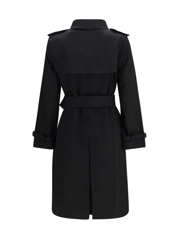 Trench Coat With Check Collar Black Gabardine Cotton & Raincoats