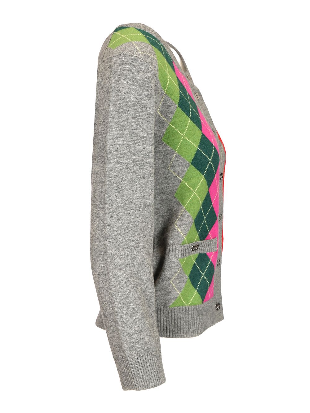 Checked Cardigan Grey Merino Wool Cashmere