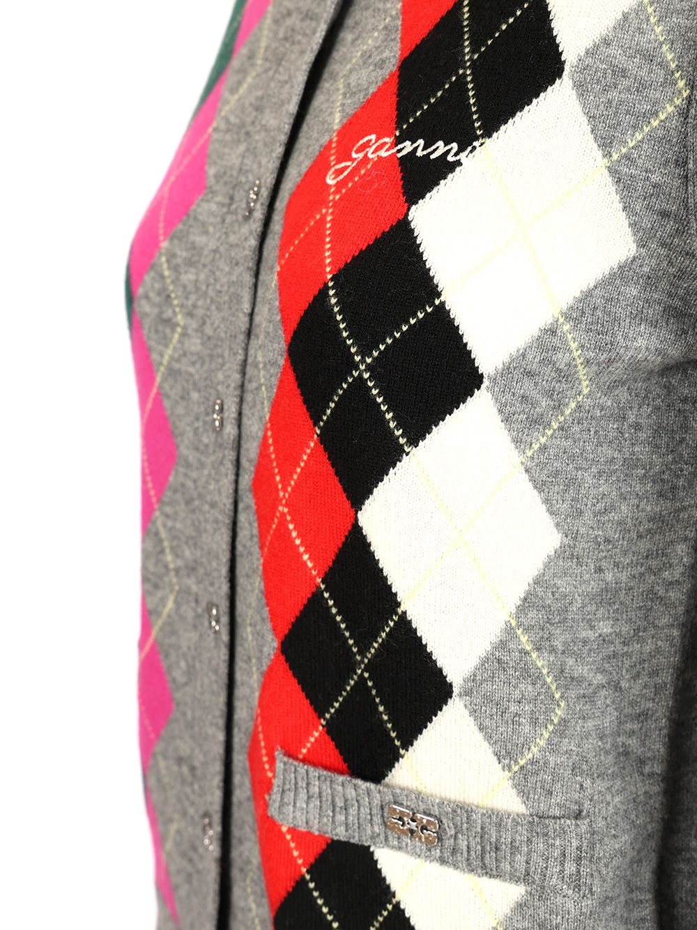 Checked Cardigan Grey Merino Wool Cashmere