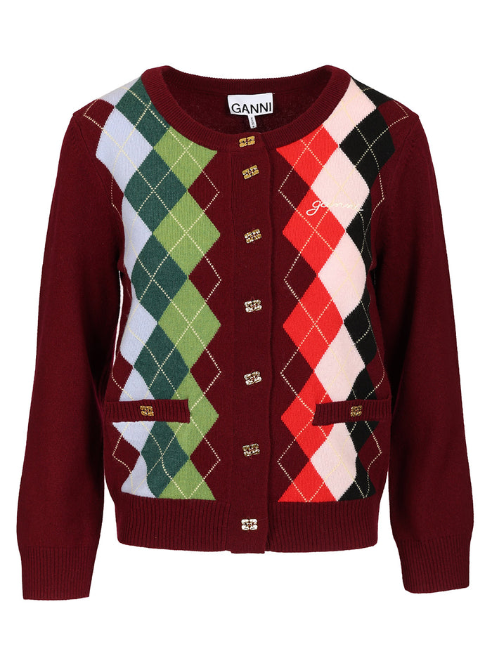 Checked cardigan Bordeaux Merino Wool Cashmere Knitwear