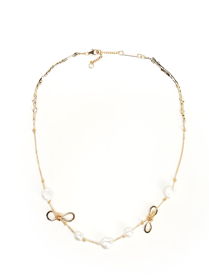 Necklace with knots and pearls Gold Brass Pearl Jewelry
