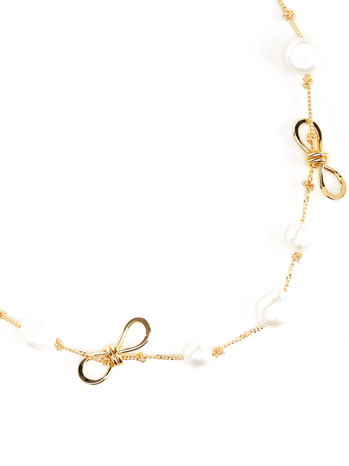 Necklace With Knots And Pearls Gold Brass Pearl Jewelry