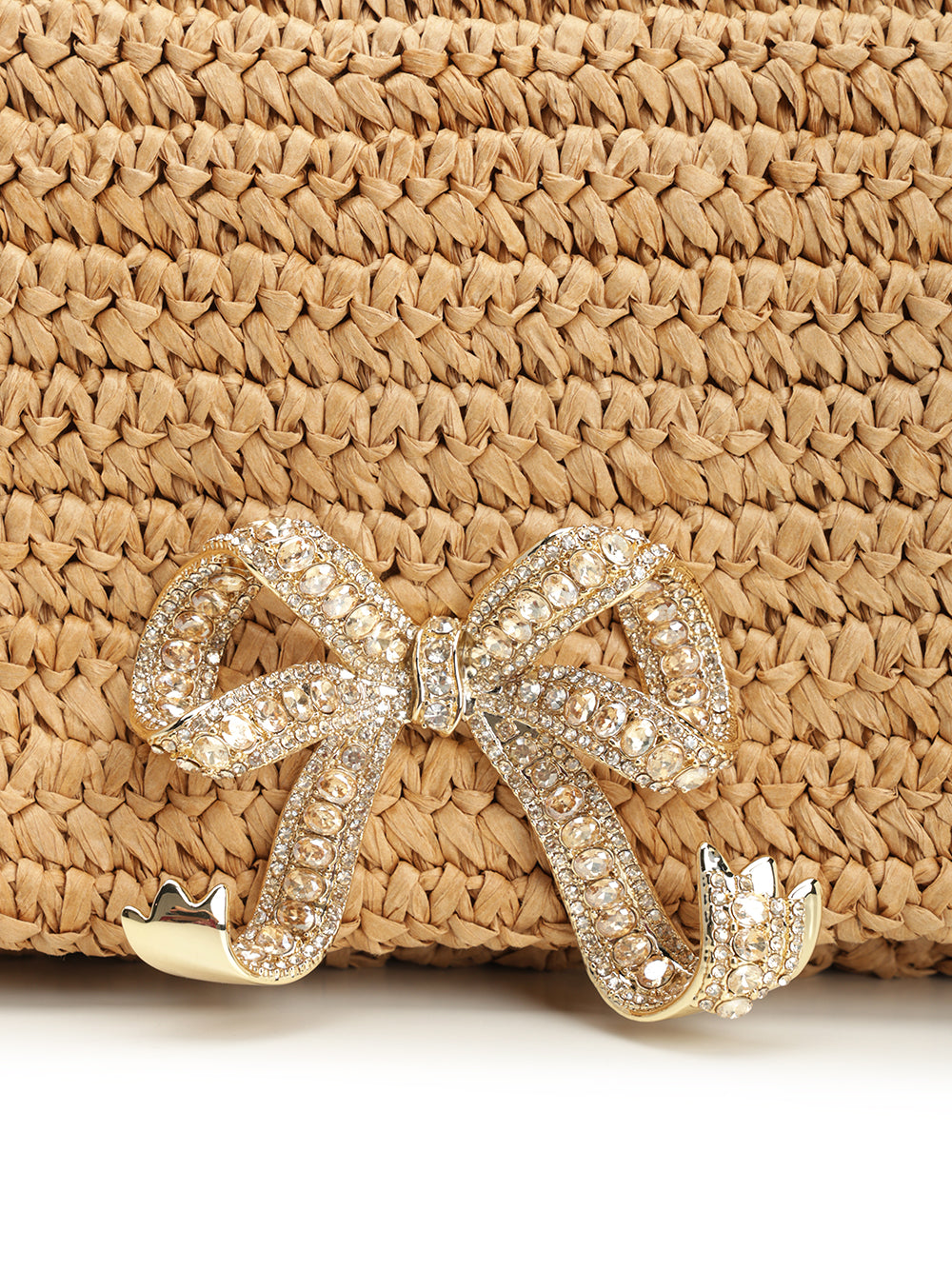 Raffia Bow Charm Shoulder Bag Brown Handbags