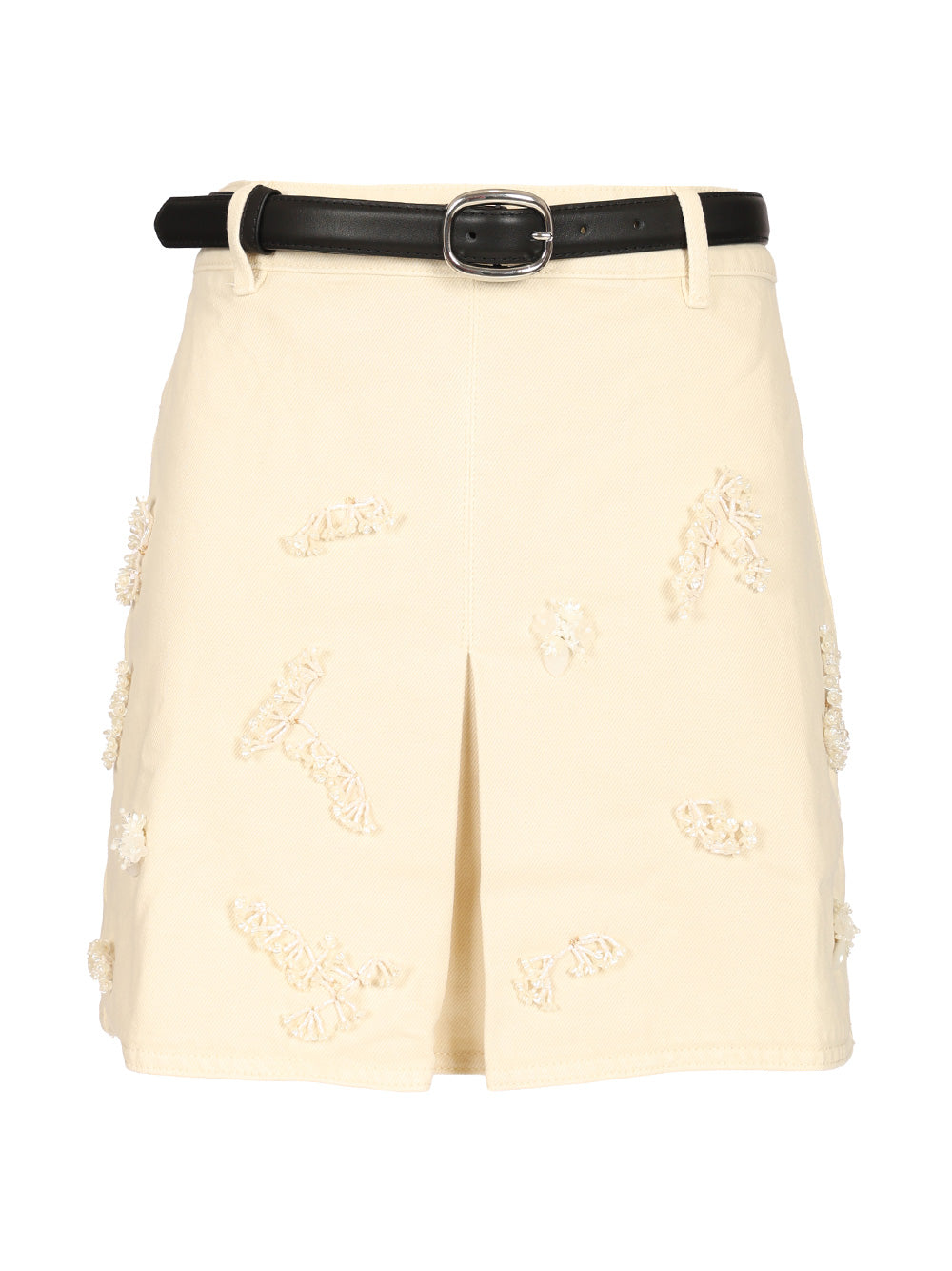 Beaded floral denim mini skirt White