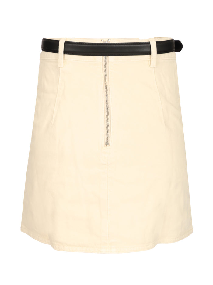 Beaded floral denim mini skirt White