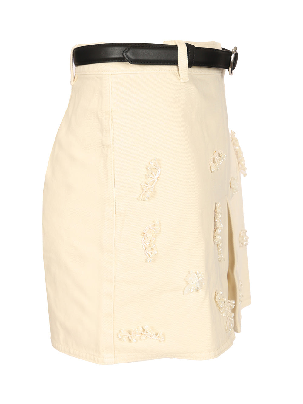 Beaded floral denim mini skirt White