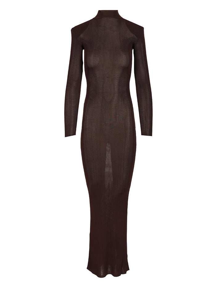Long viscose knit dress Brown Main:vis