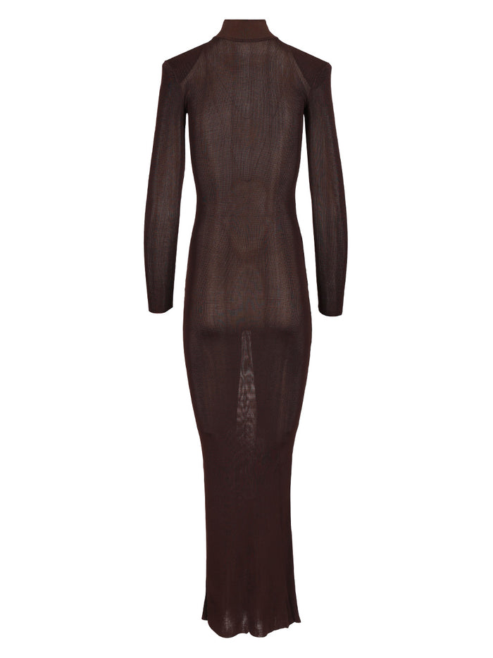 Long viscose knit dress Brown Main:vis