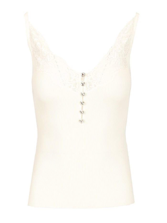 Lace rib knit top White Main:vis Pes Lace:pa Ea Tops