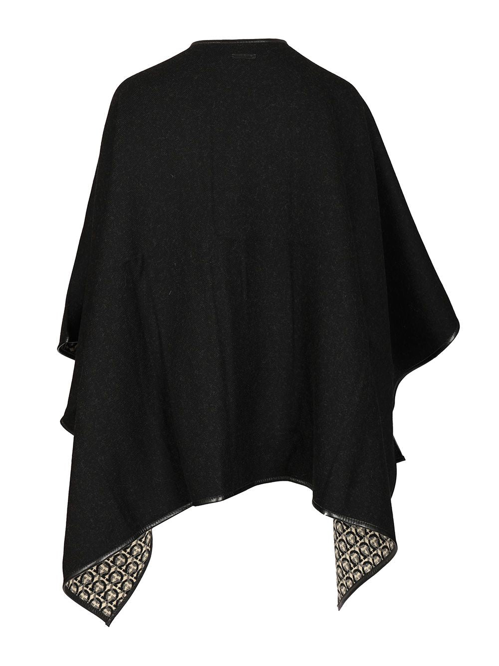 Gancini cape Black Wool+calf Leather # Scarves And Foulards