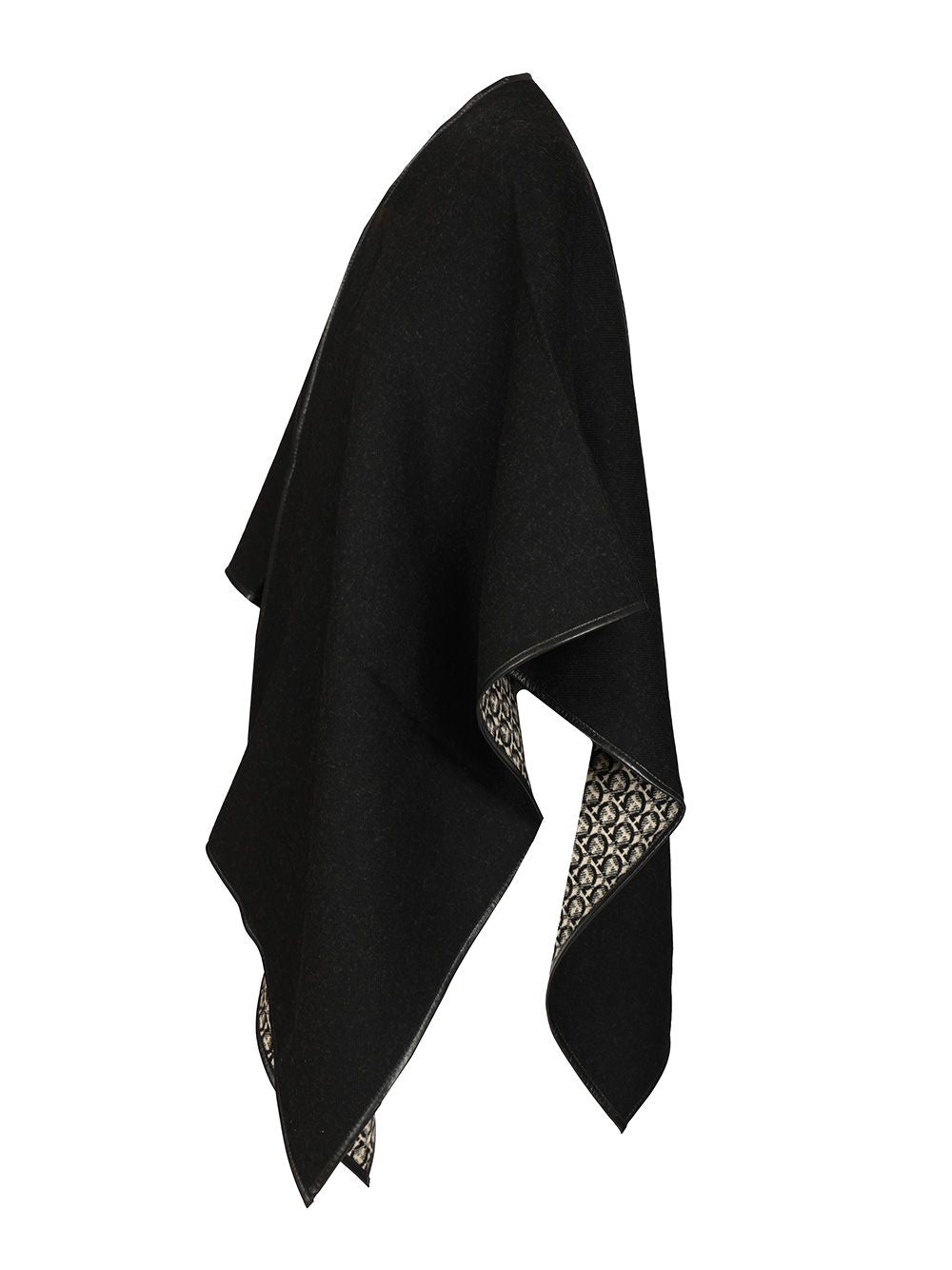 Gancini cape Black Wool+calf Leather # Scarves And Foulards