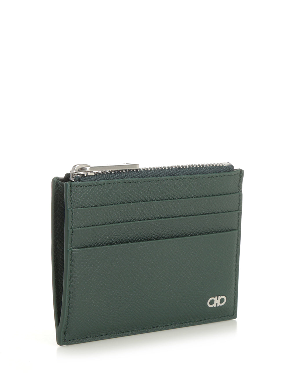 card holder with zip Green Calf Wallet