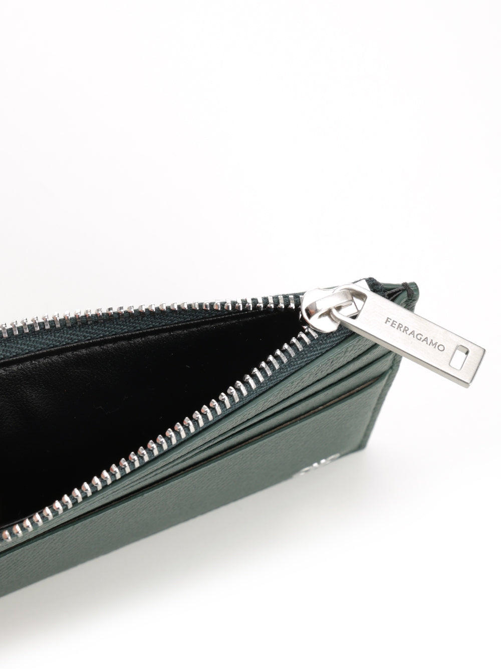 card holder with zip Green Calf Wallet