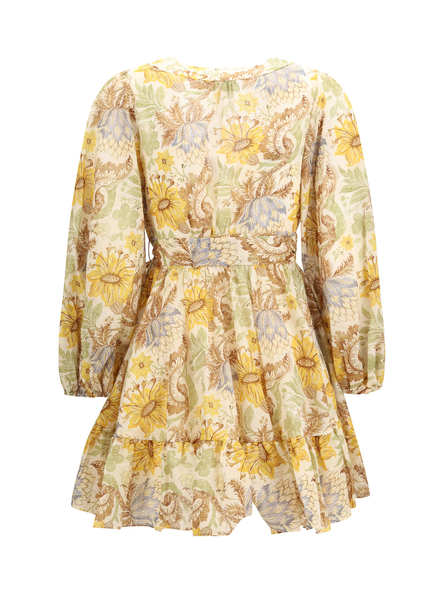 Wrap Mini Dress Daylight Cream Stamp Floral/cream Cotton