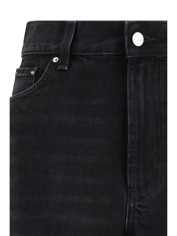 Wide-Leg Jeans Faded Black Cotton