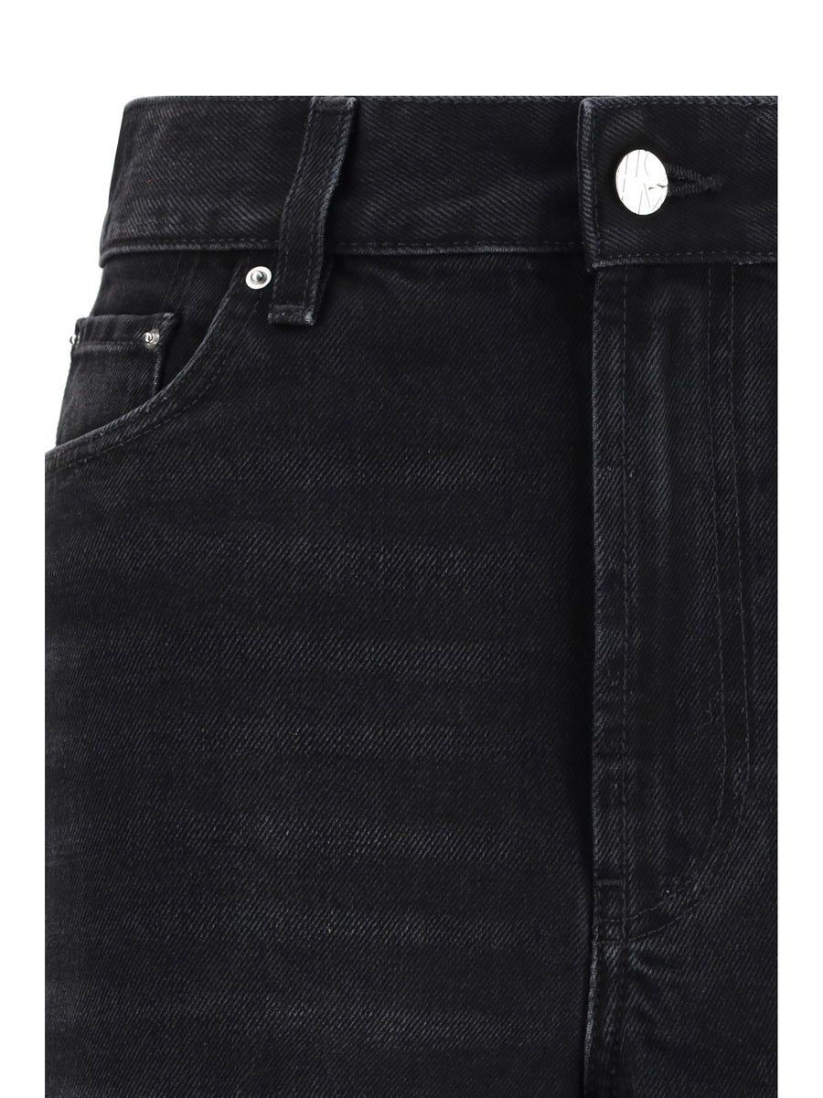 Wide-Leg Jeans Faded Black Cotton