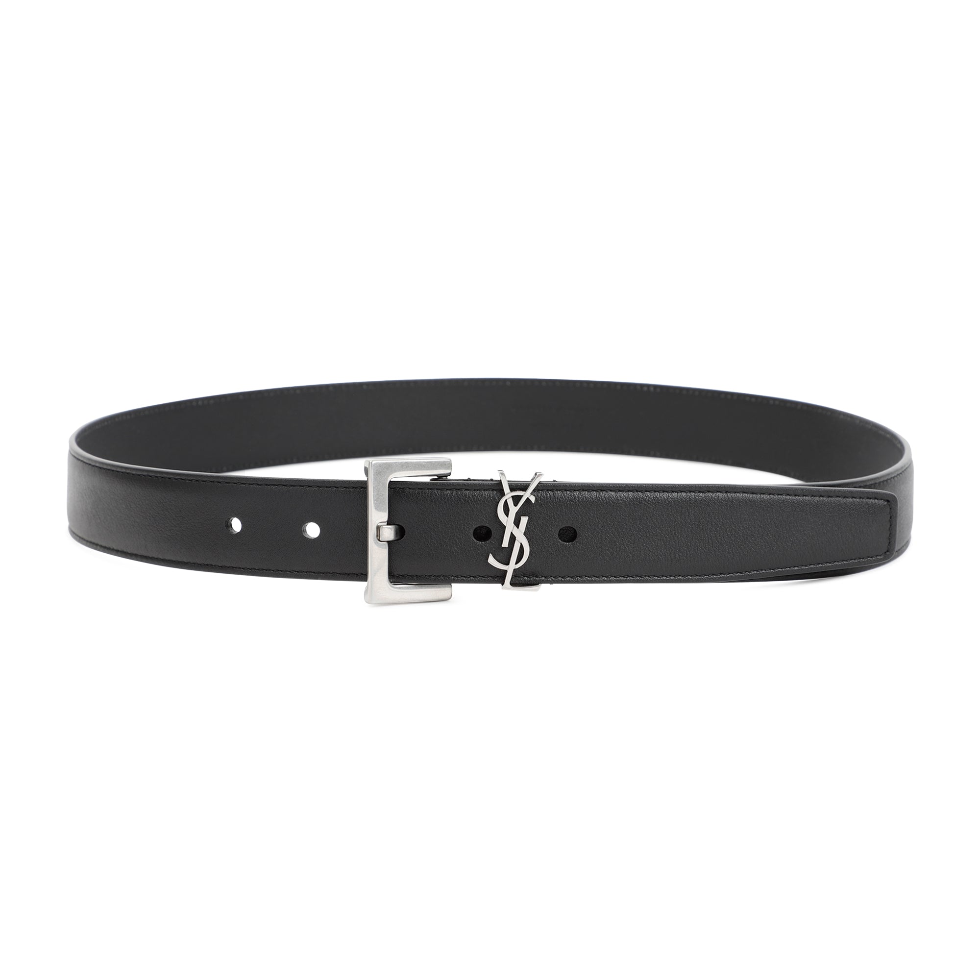 Leather Ysl Belt Black Lamb