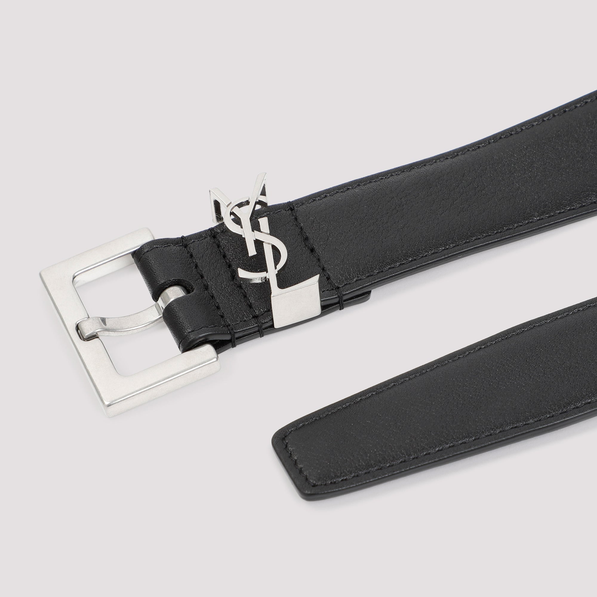 Leather Ysl Belt Black Lamb