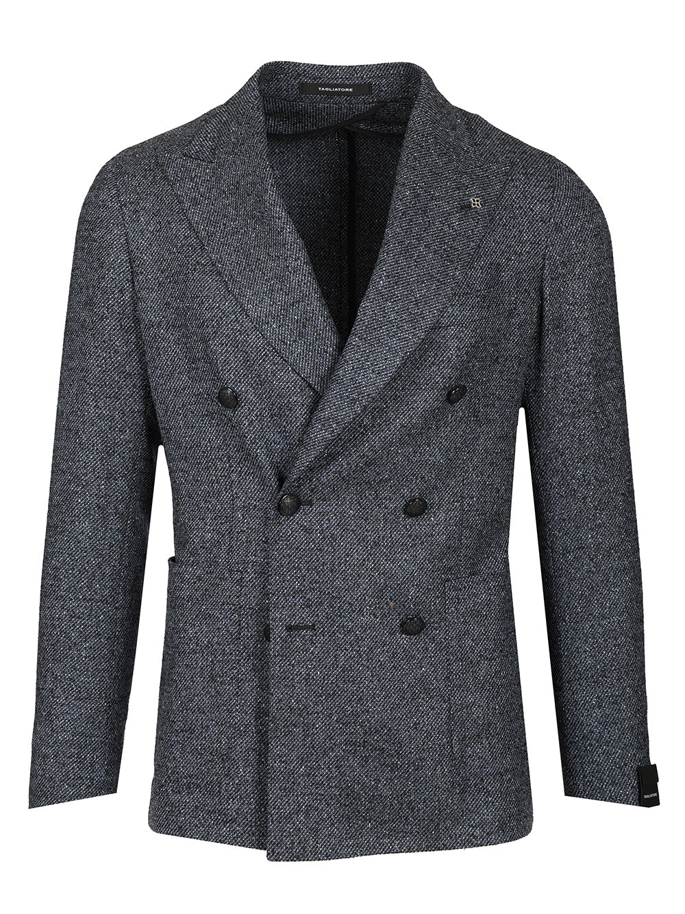 Double-Breasted Wool And Silk Blazer Blue Nylon Jacket