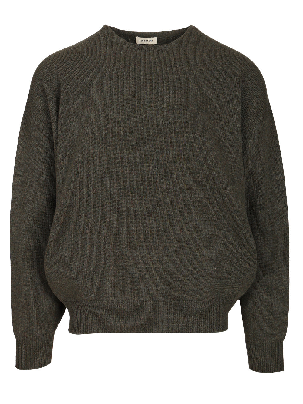 Knit Crewneck Sweater Green Merino Wool Knitwear