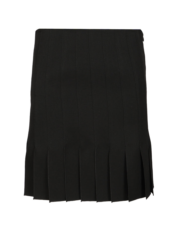 Pleated Wool Mini Skirt Black Virgin Woven