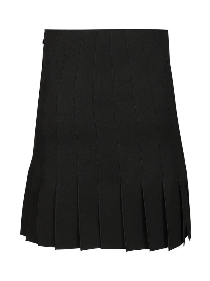 Pleated Wool Mini Skirt Black Virgin Woven