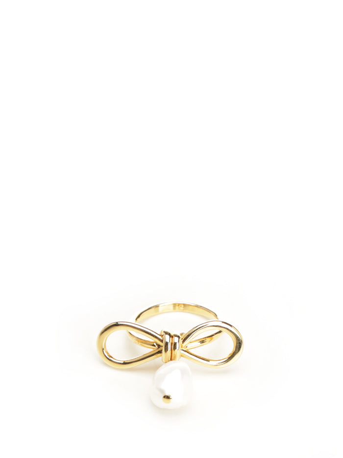 bow ring with pearl Gold Brass Jewelry