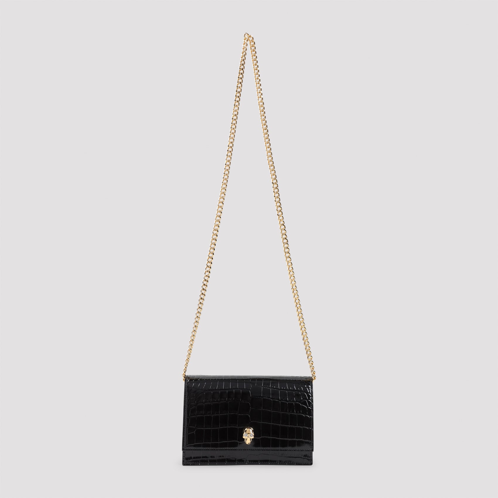 Small Skull Clutch Black Leather Bag