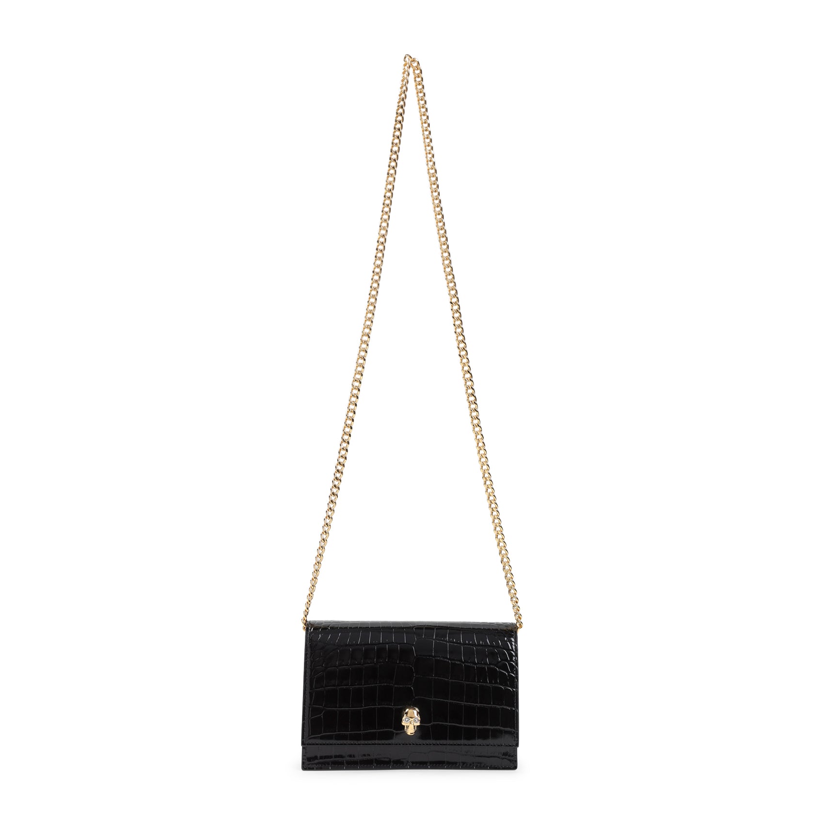 Small Skull Clutch Black Leather Bag