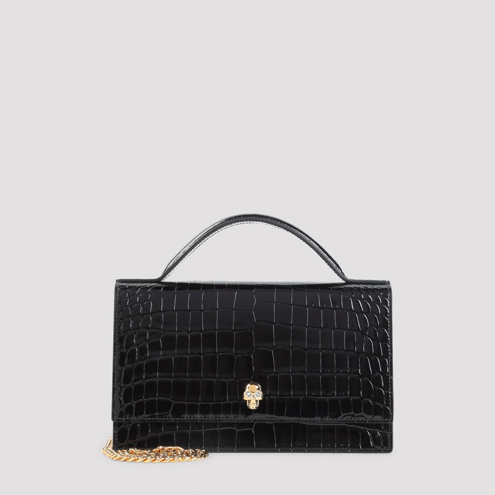 Th Medium Skull Clutch Black Leather Bag