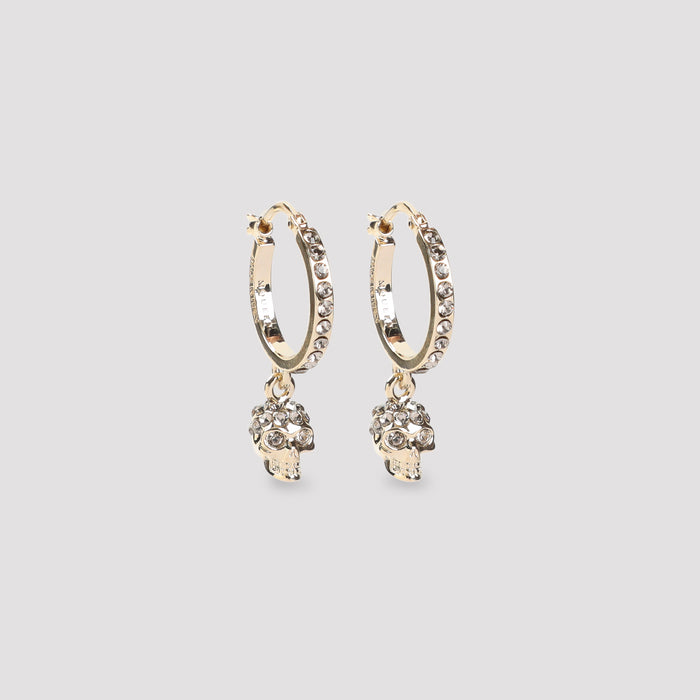 Skull Hoop Earrings Metallic Brass Crystals Jewellery