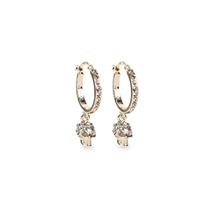 Skull Hoop Earrings Metallic Brass Crystals Jewellery