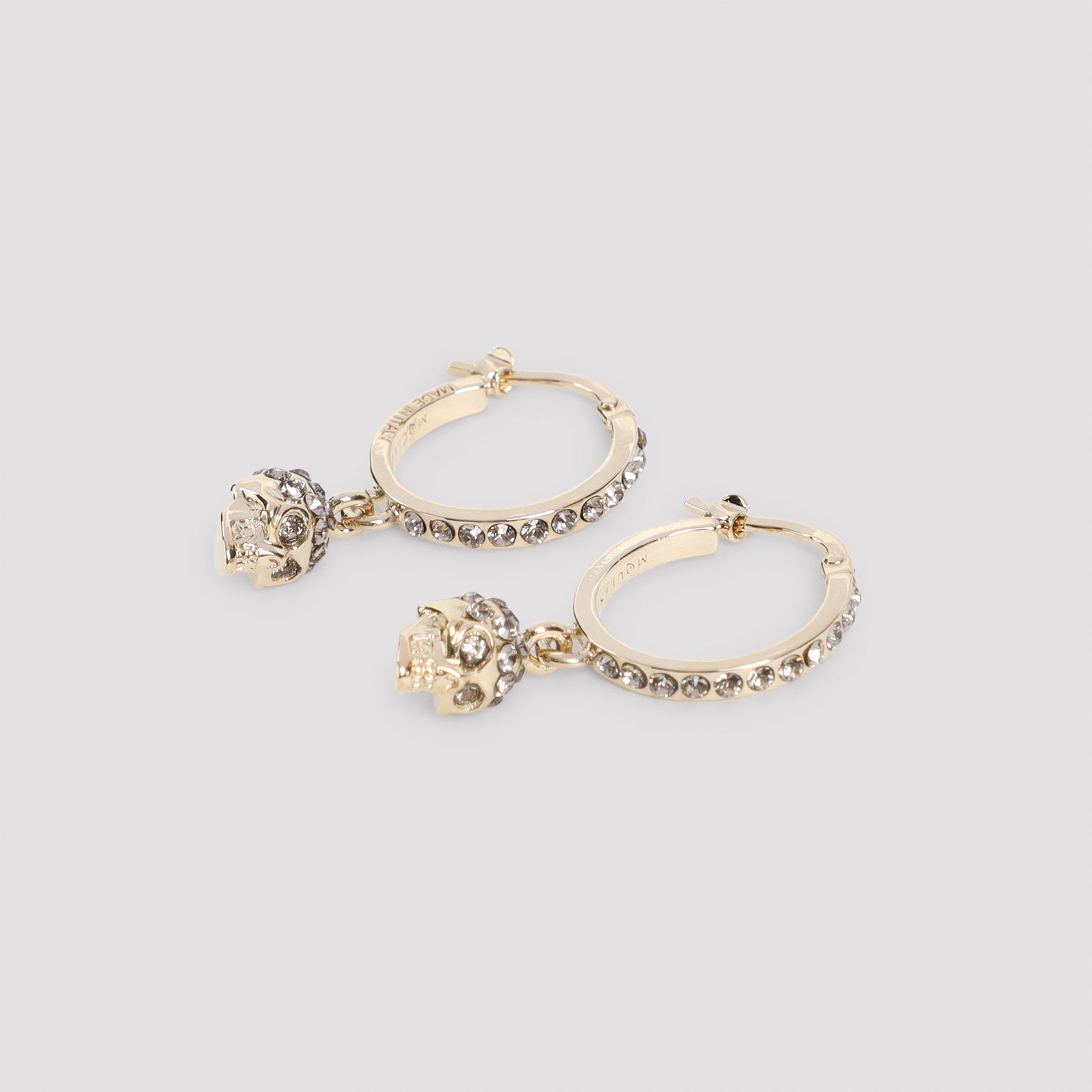 Skull Hoop Earrings Metallic Brass Crystals Jewellery