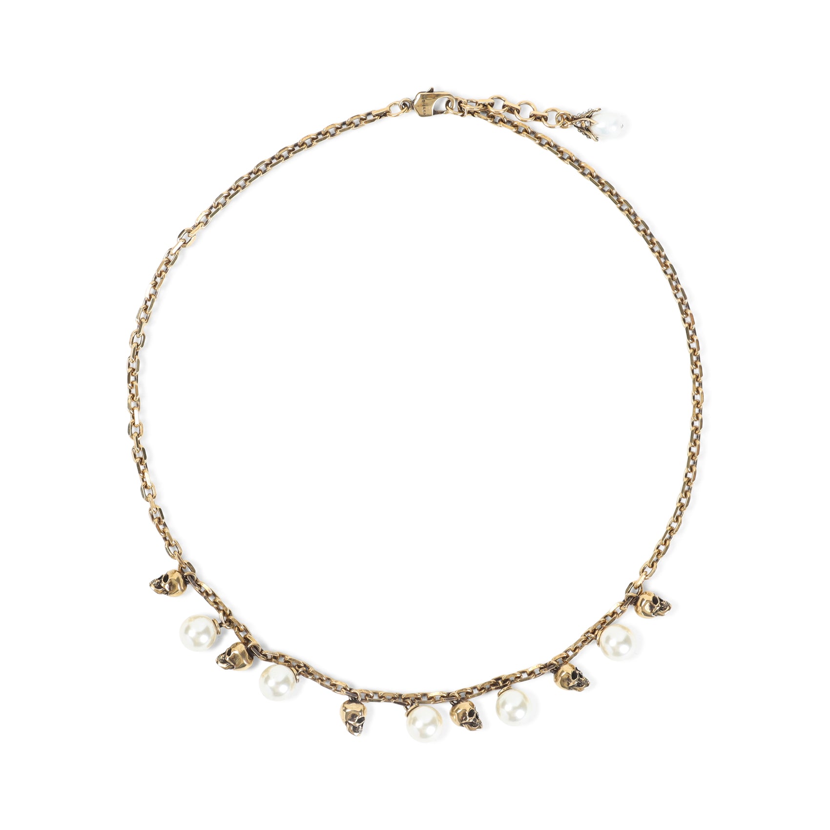 Pearly Skull Necklace Metallic Brass Pearl Jewellery