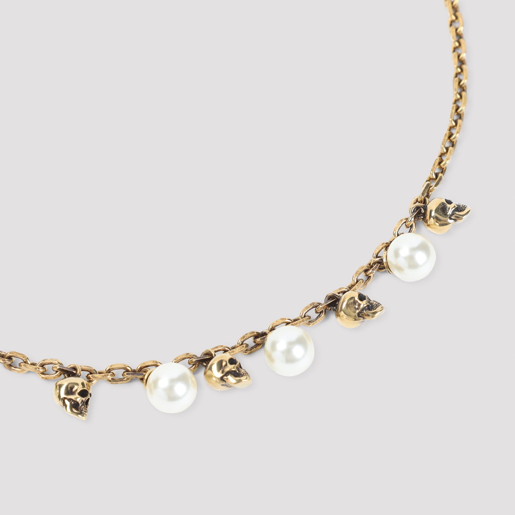 Pearly Skull Necklace Metallic Brass Pearl Jewellery