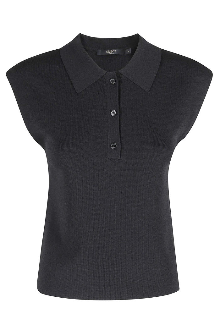 Polo Smanicato Black Viscosa Poliamide
