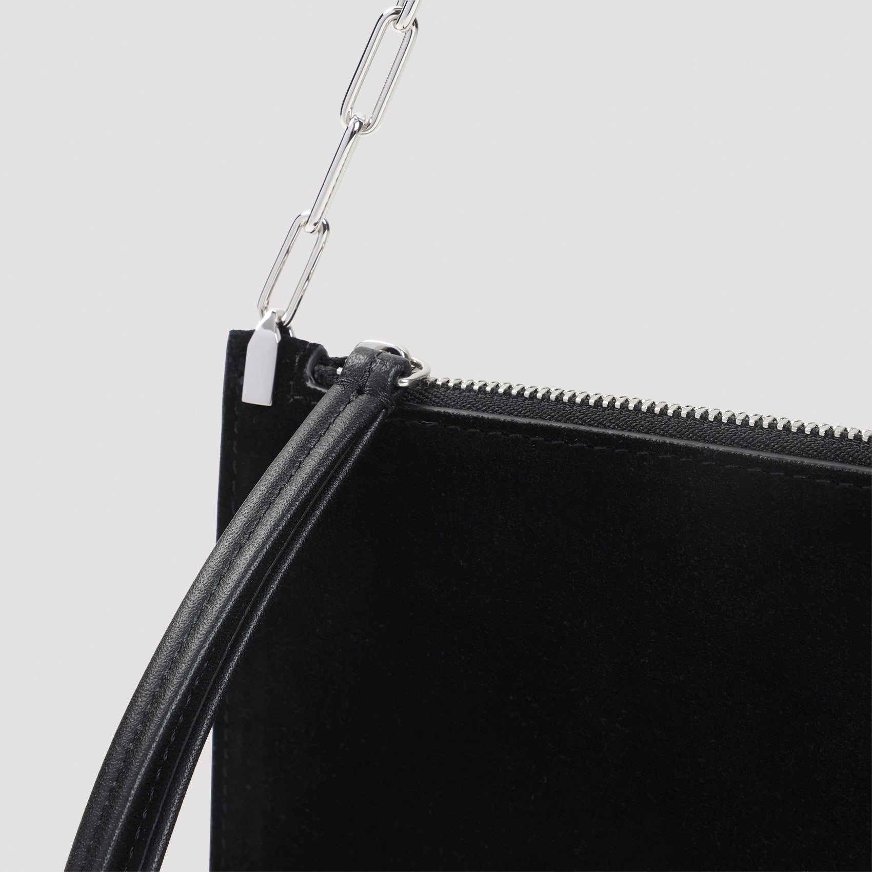 Slip Chain Pouch Black Suede Leather Bag