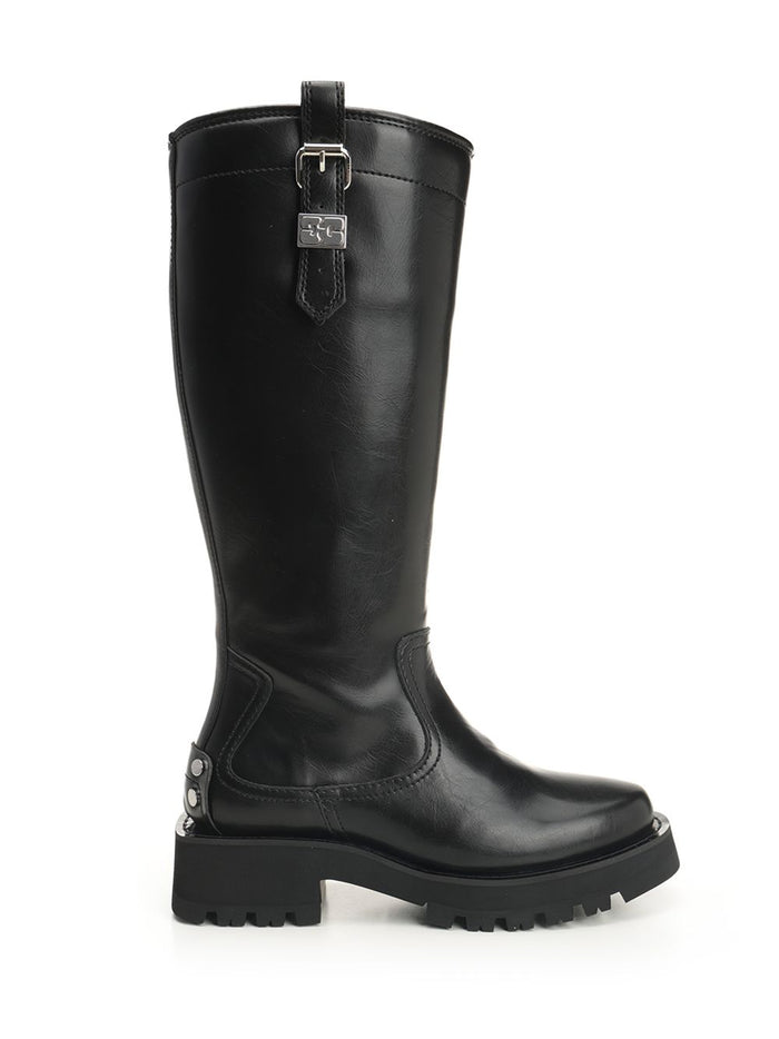 Studs High Boot Crinkle Oleatex Black Oleatex™ (pu Rec Pes Cotton)