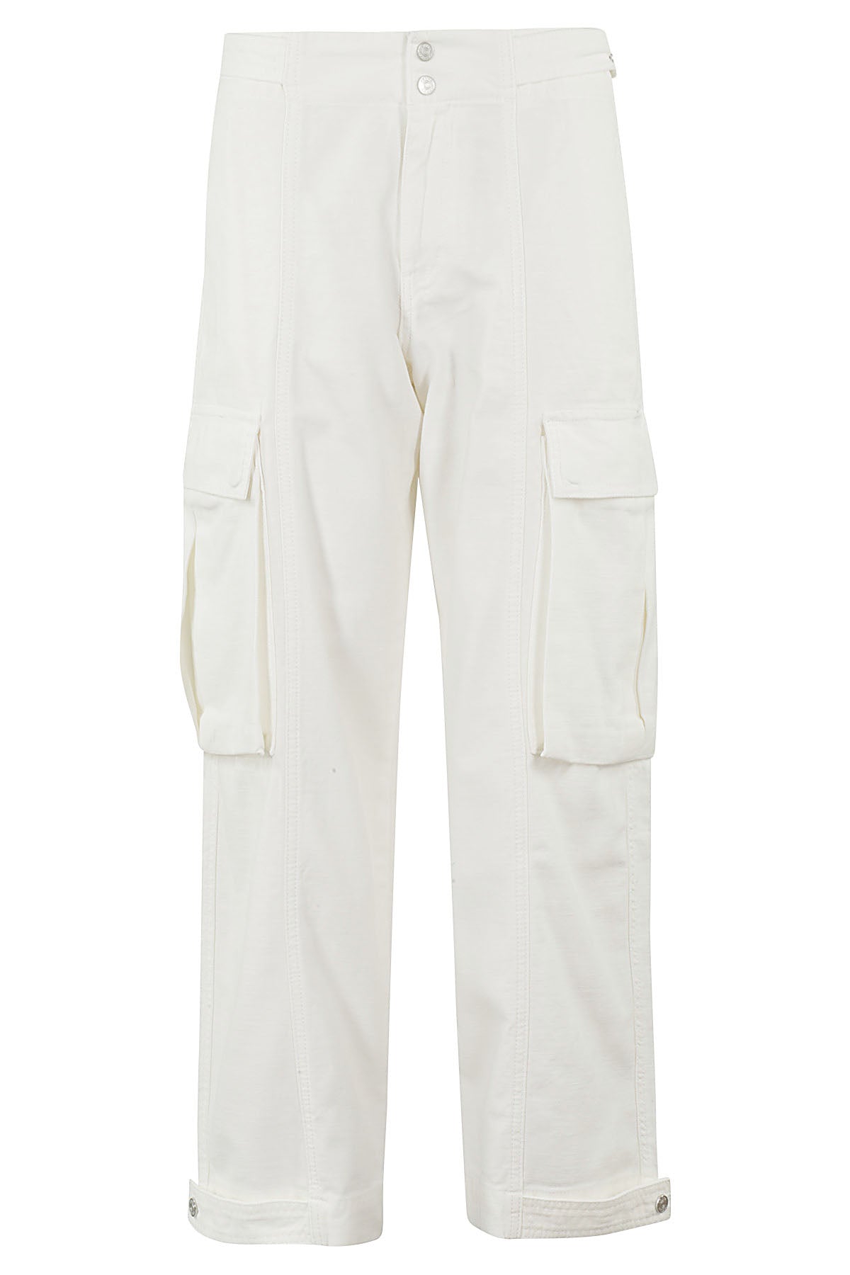 Wide Leg Cargo White Cotton Pantaloni