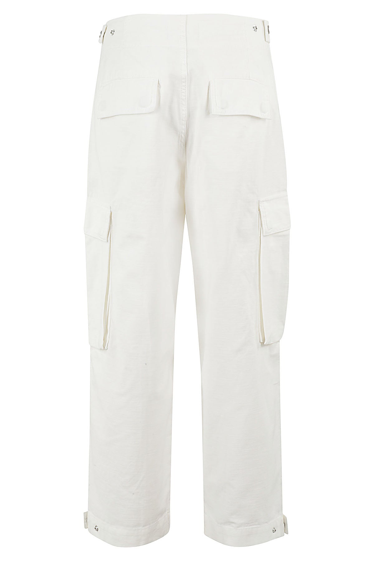 Wide Leg Cargo White Cotton Pantaloni