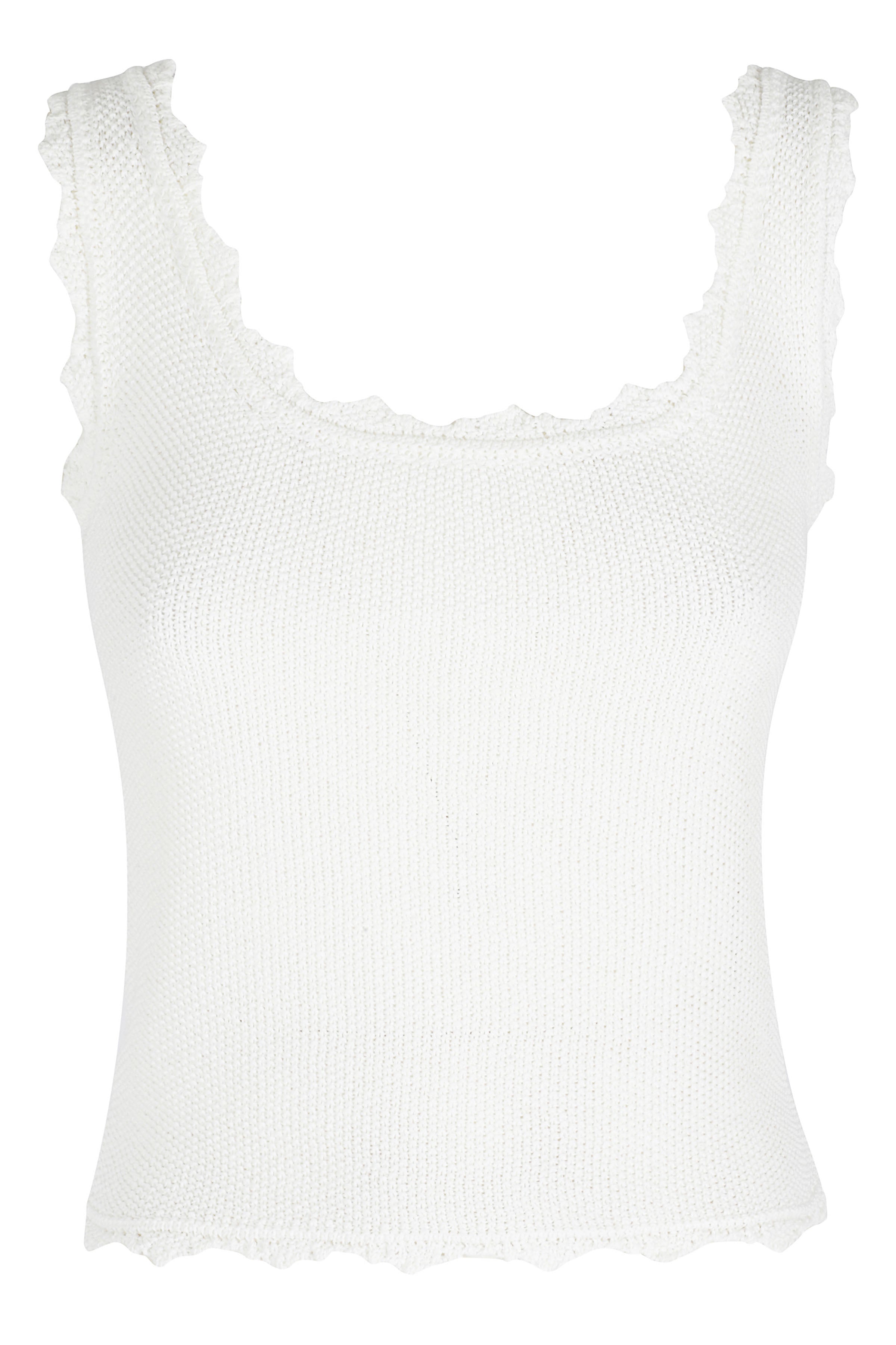 Lace Edge Sleeveless Knit White Top