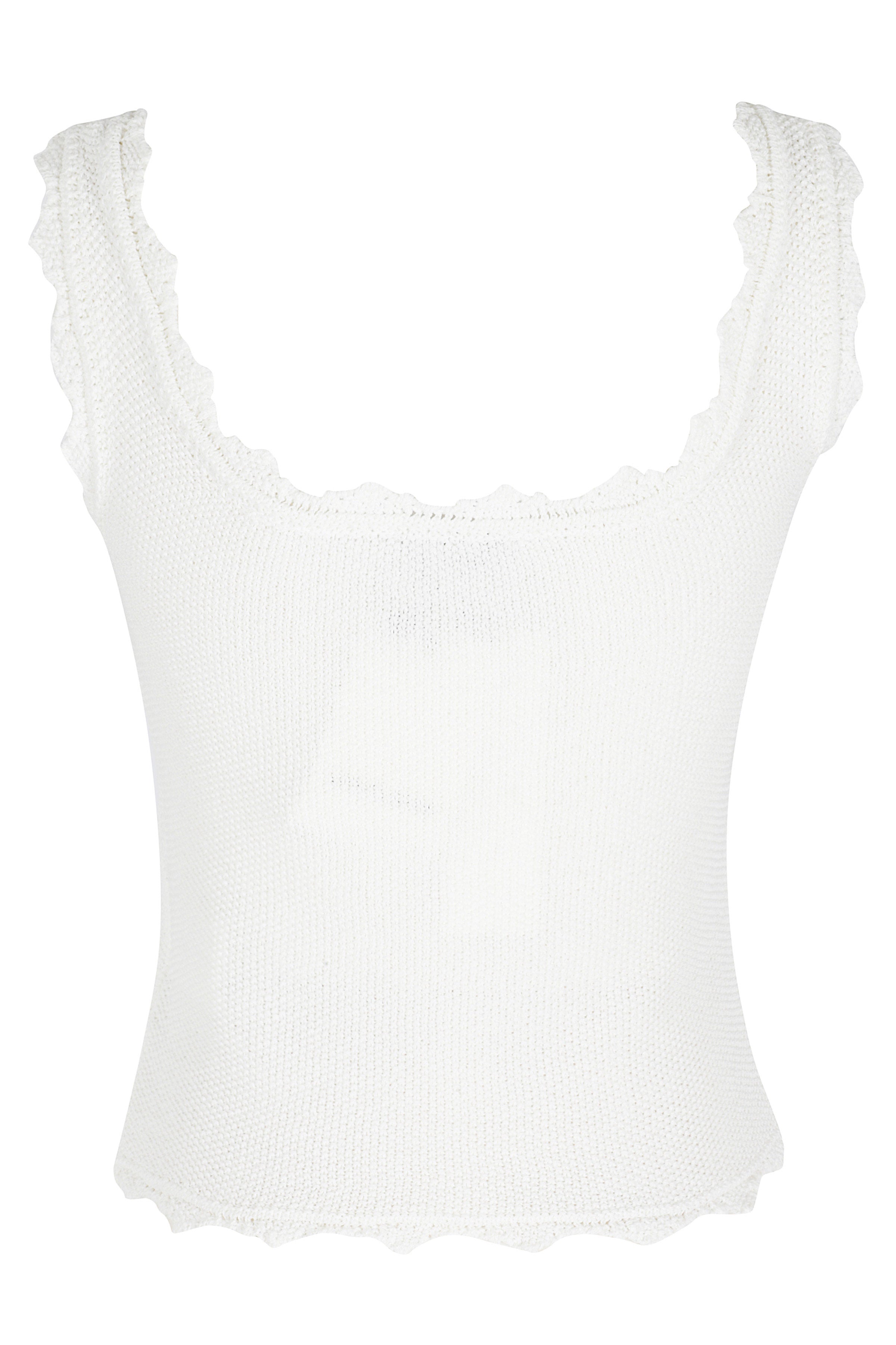 Lace Edge Sleeveless Knit White Top