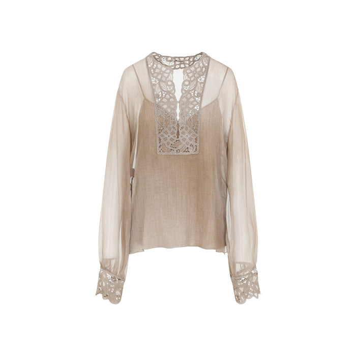 Ermanno Scervino Blouse Brown Silk