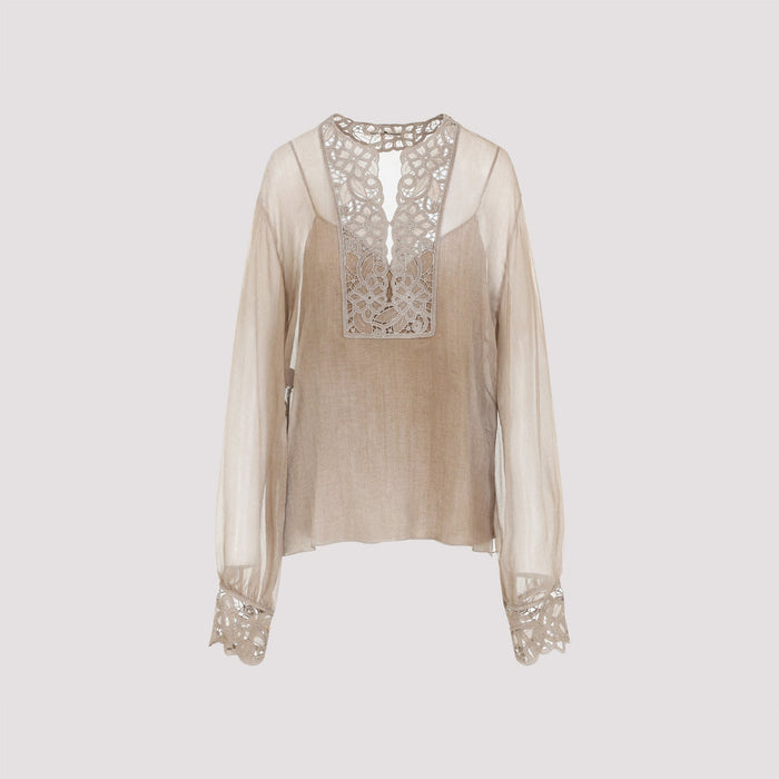 Ermanno Scervino Blouse Brown Silk