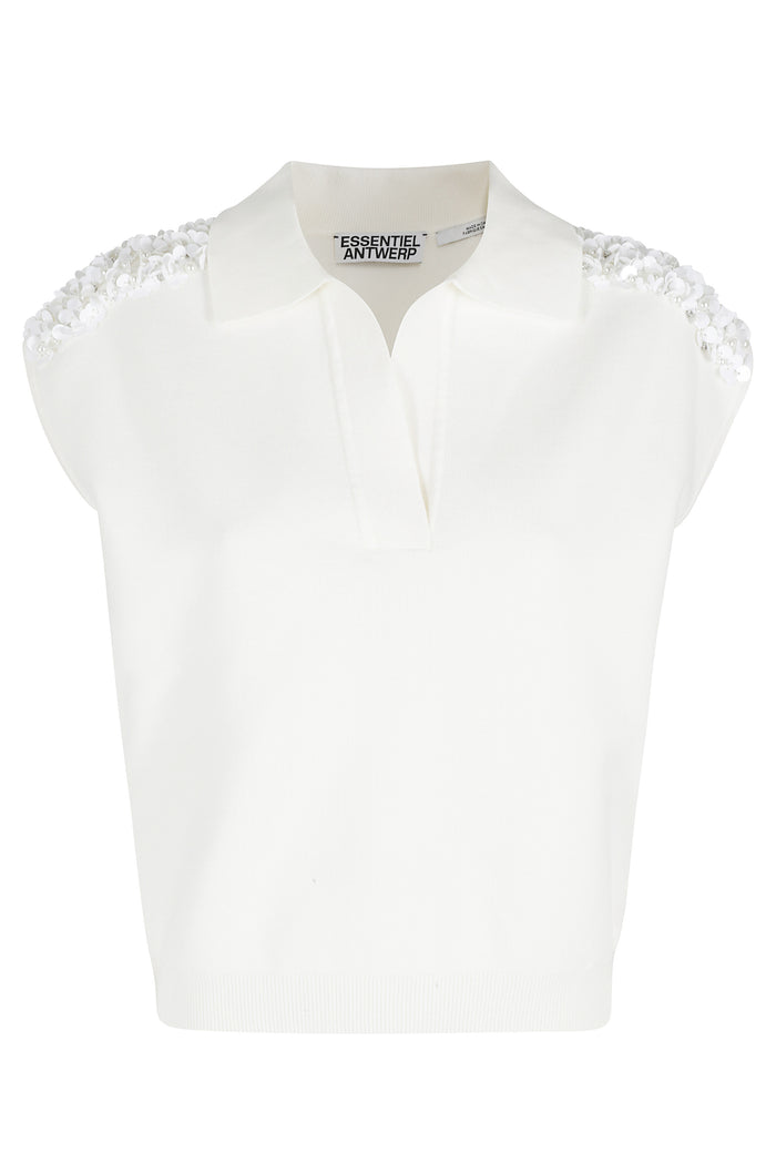Joline Embroidered Knit Polo White