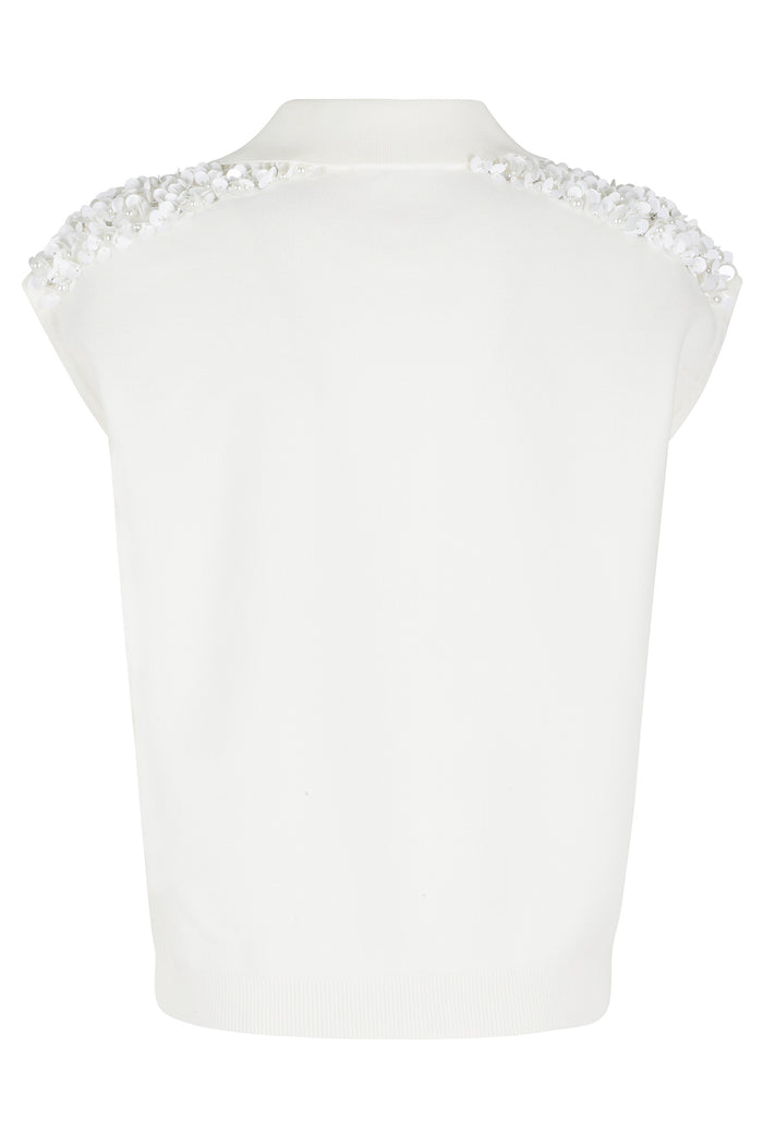 Joline Embroidered Knit Polo White