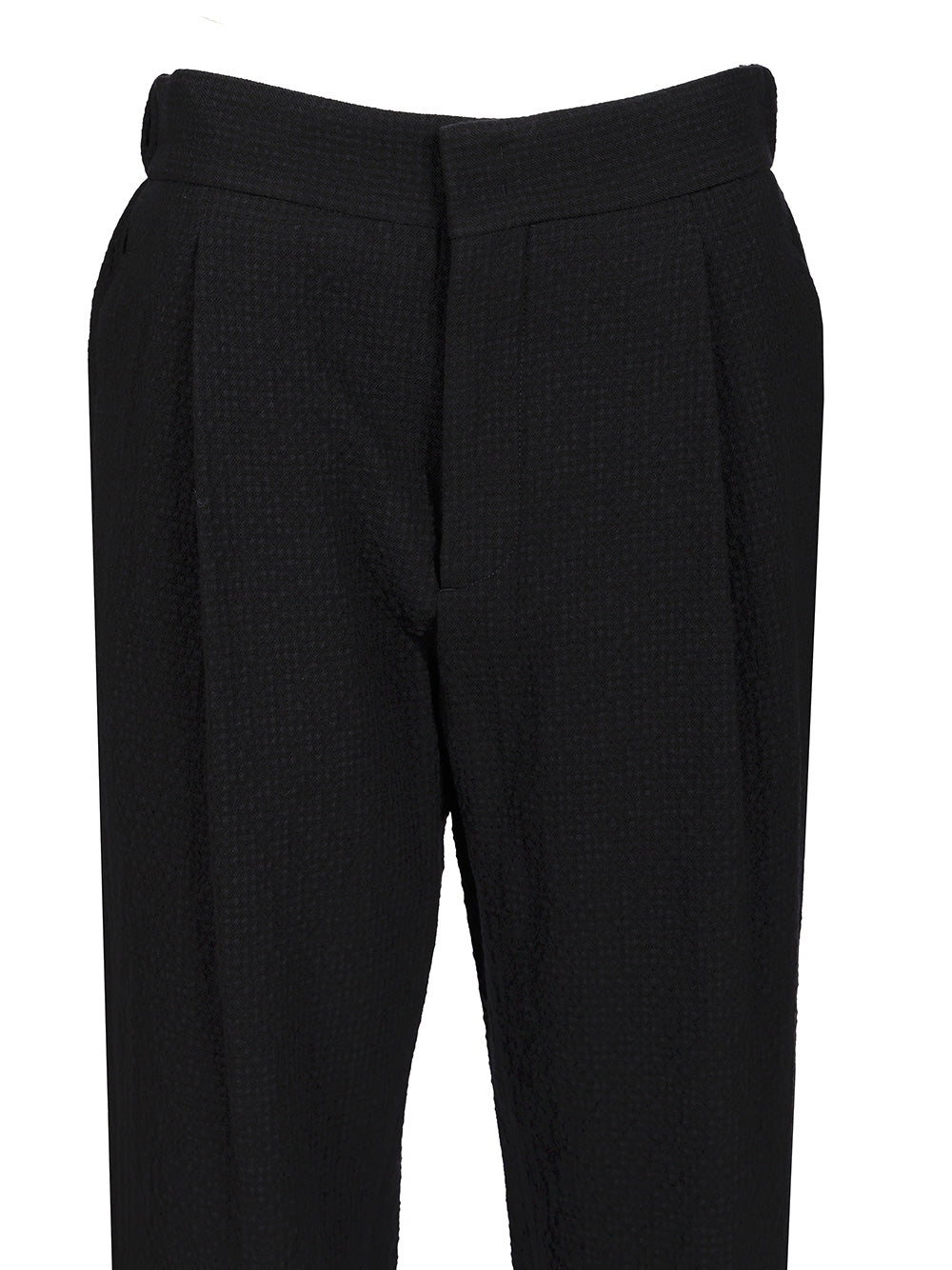 Stretch Wool Single Pleat Trousers Blue Elastane