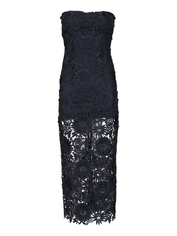 3D lace midi dress Blue
