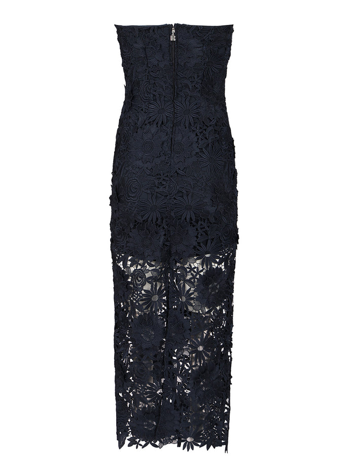 3D lace midi dress Blue