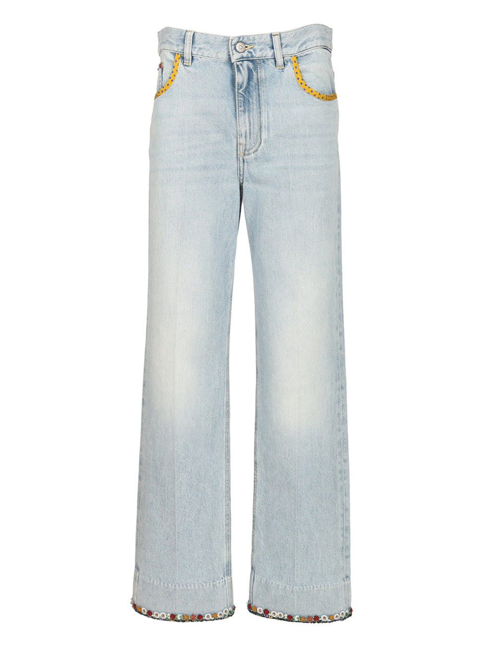 Denim trousers with embroidered flower trim Blue Sewv Jean